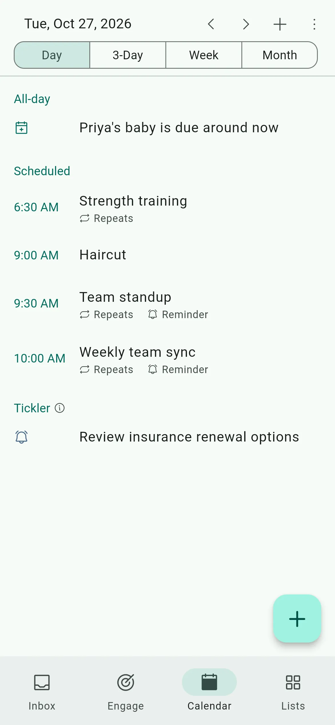 Calendar in Sospiro on a phone