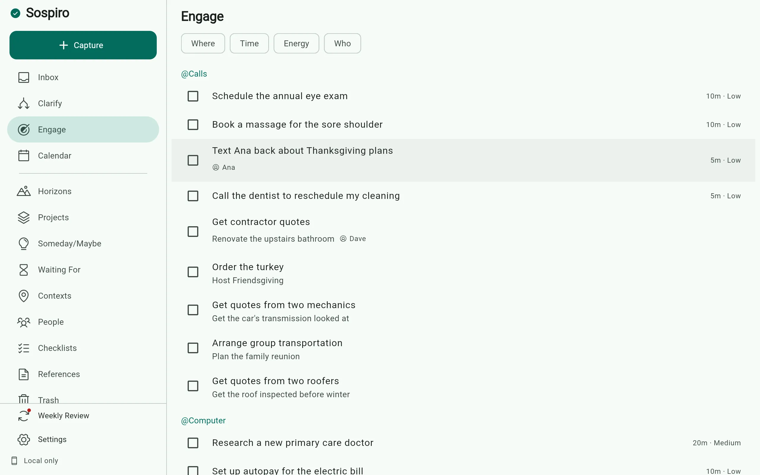 Engage in Sospiro on desktop