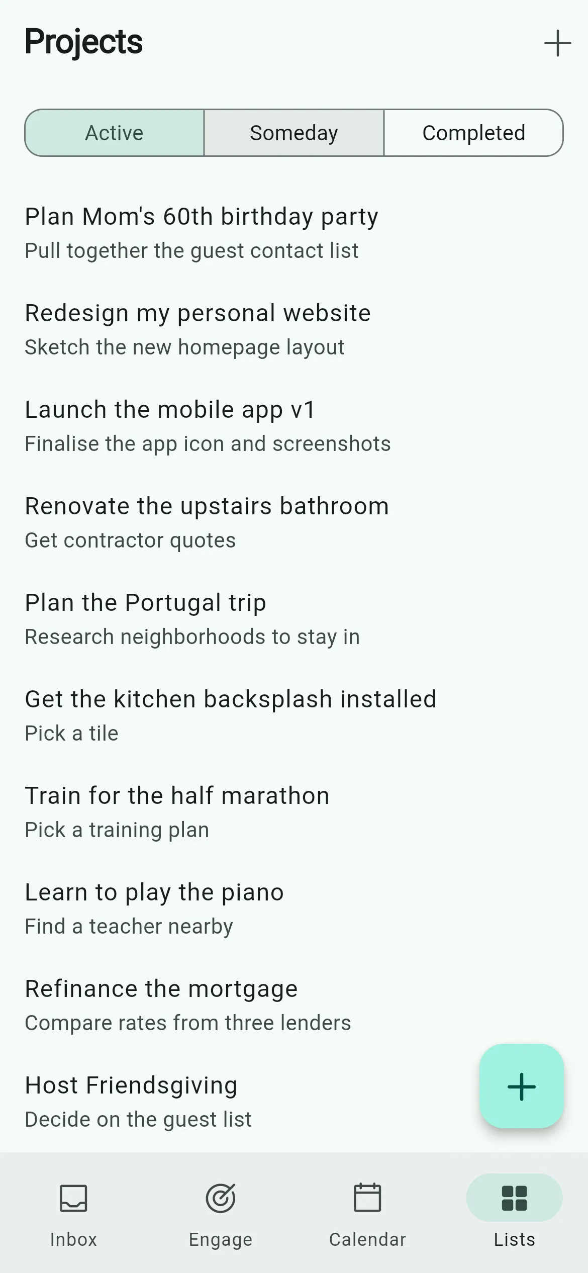 Projects in Sospiro on a phone