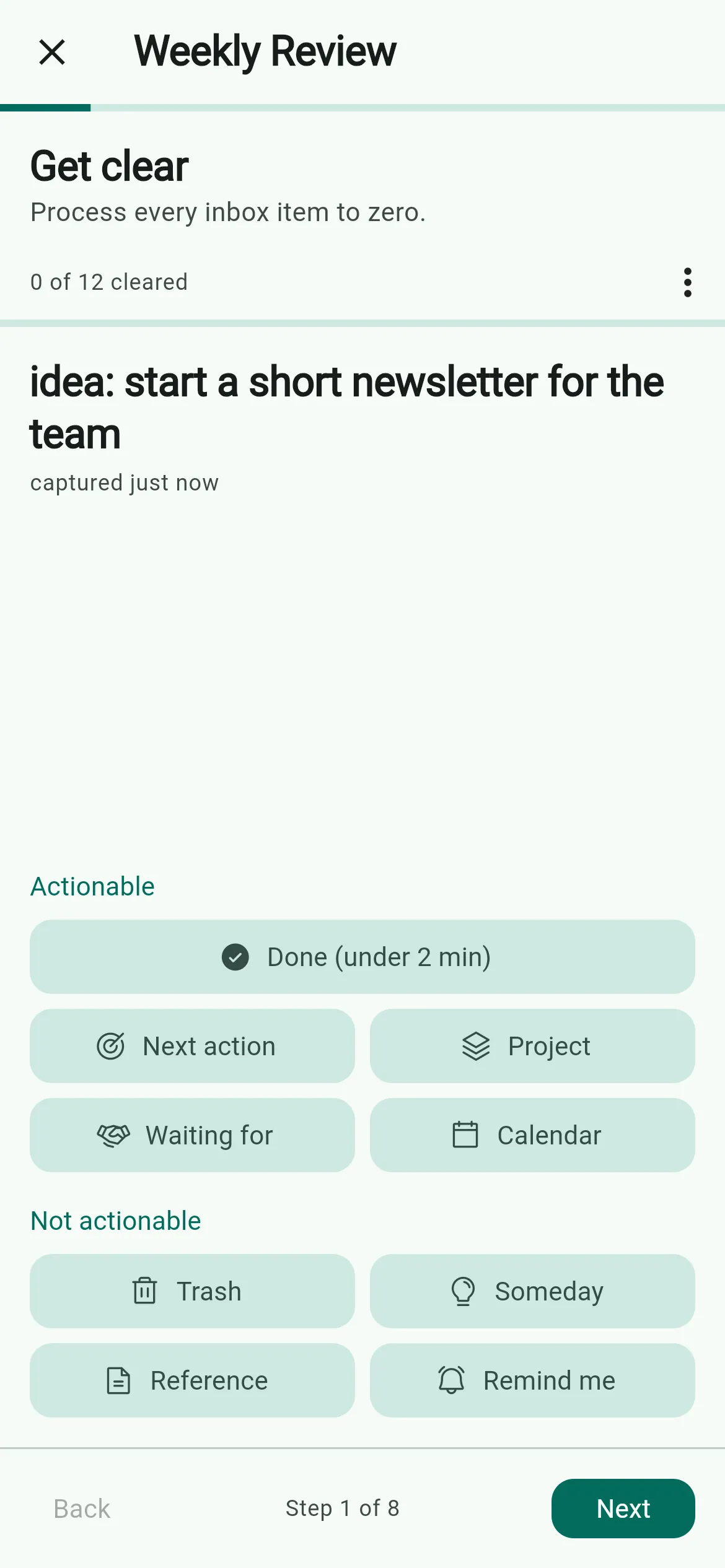Weekly review in Sospiro on a phone